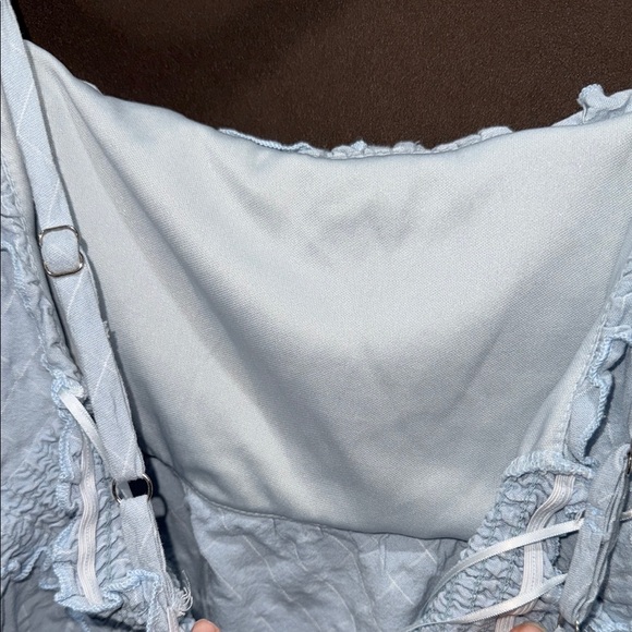 Kirious Los Angeles Light Blue Smocked Ruffled Babydoll Top, Size S - Picture 7 of 8